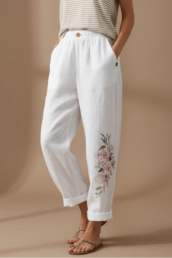 Women's Straight-Leg Printed Trousers – Digital Cartoon Print
