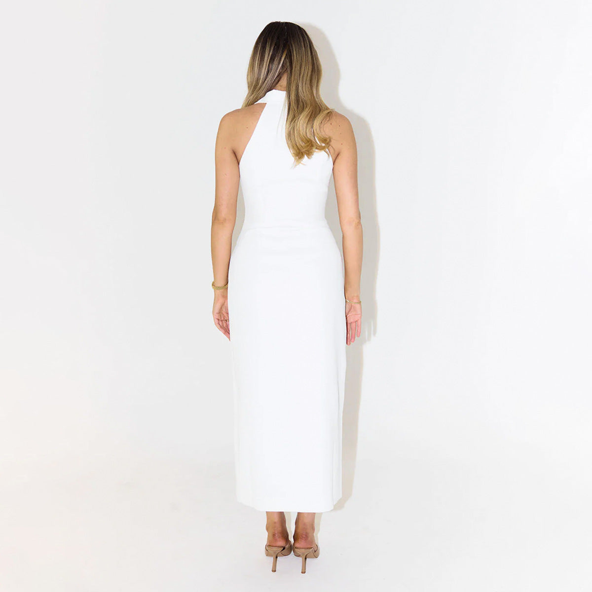 Women's Long Sleeveless Dress – Deep V-Neck and Slit