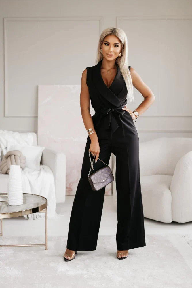 Women's Lightweight Wrap Jumpsuit – V-Neck Wide Legs