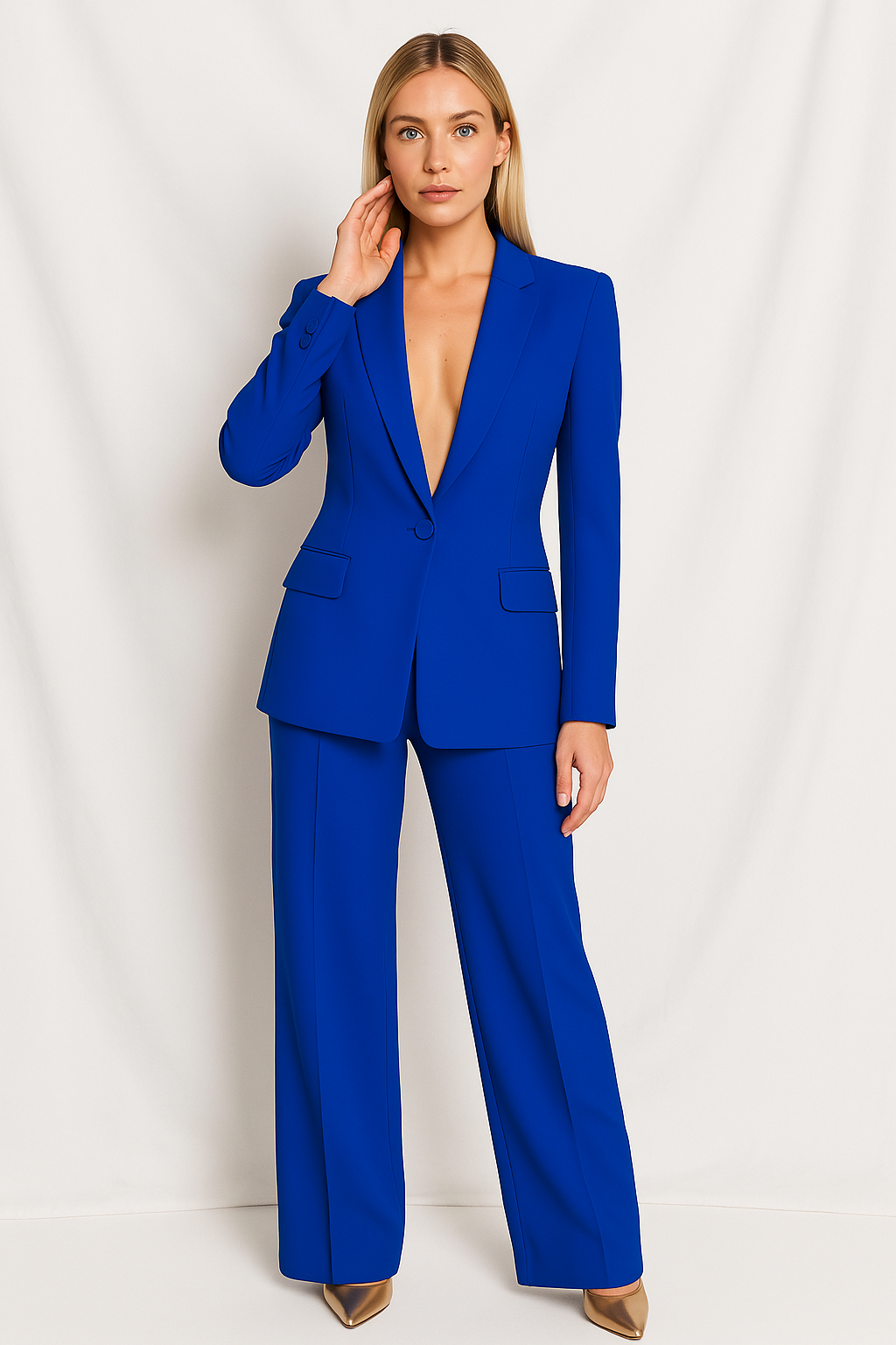 Women's Structured Blazer and Trouser Set – Tailored Fit, Straight-Leg Trousers