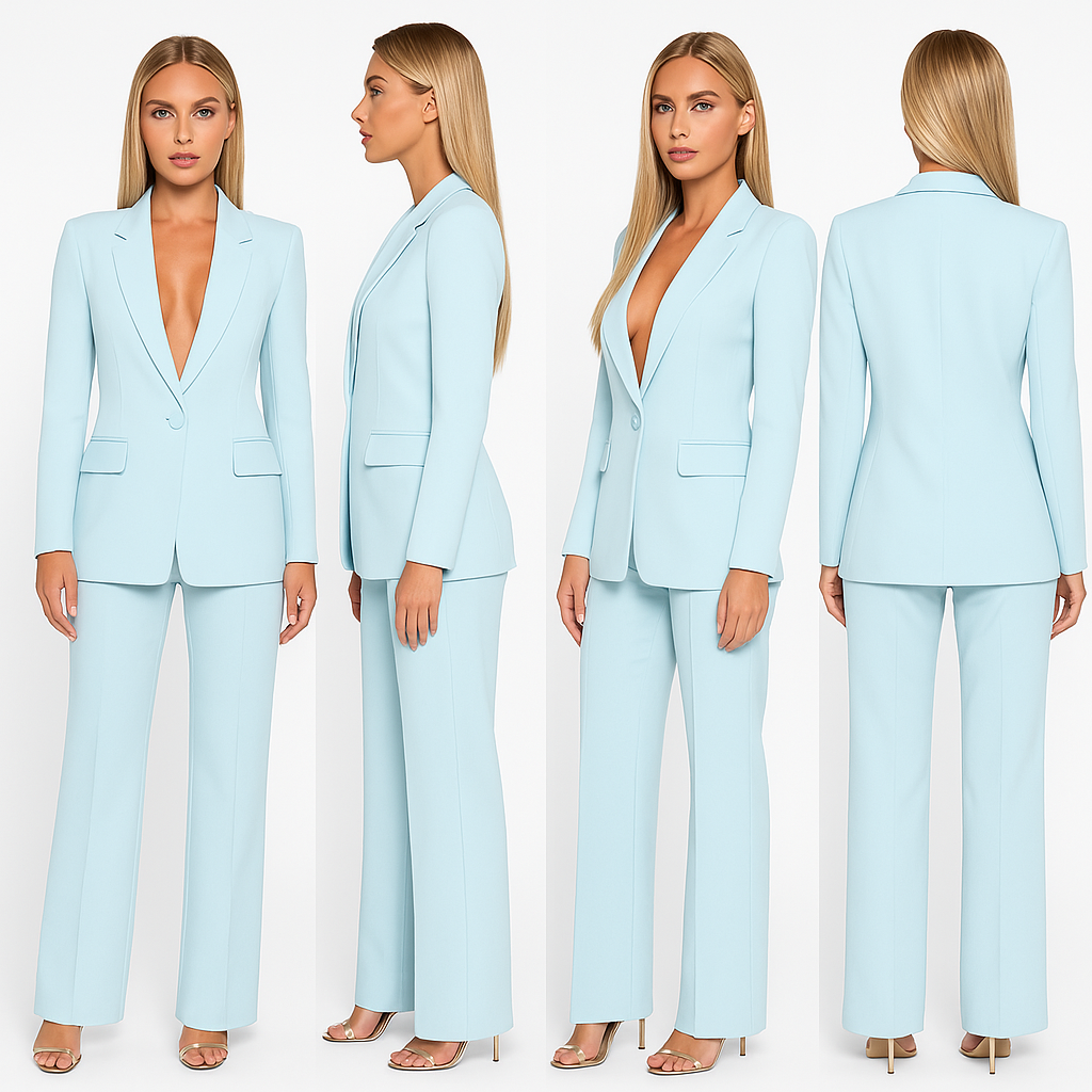 Women's Structured Blazer and Trouser Set – Tailored Fit, Straight-Leg Trousers