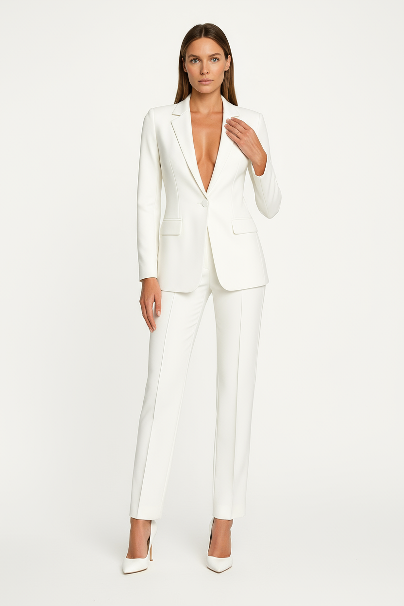 Women's Structured Blazer and Trouser Set – Tailored Fit, Straight-Leg Trousers