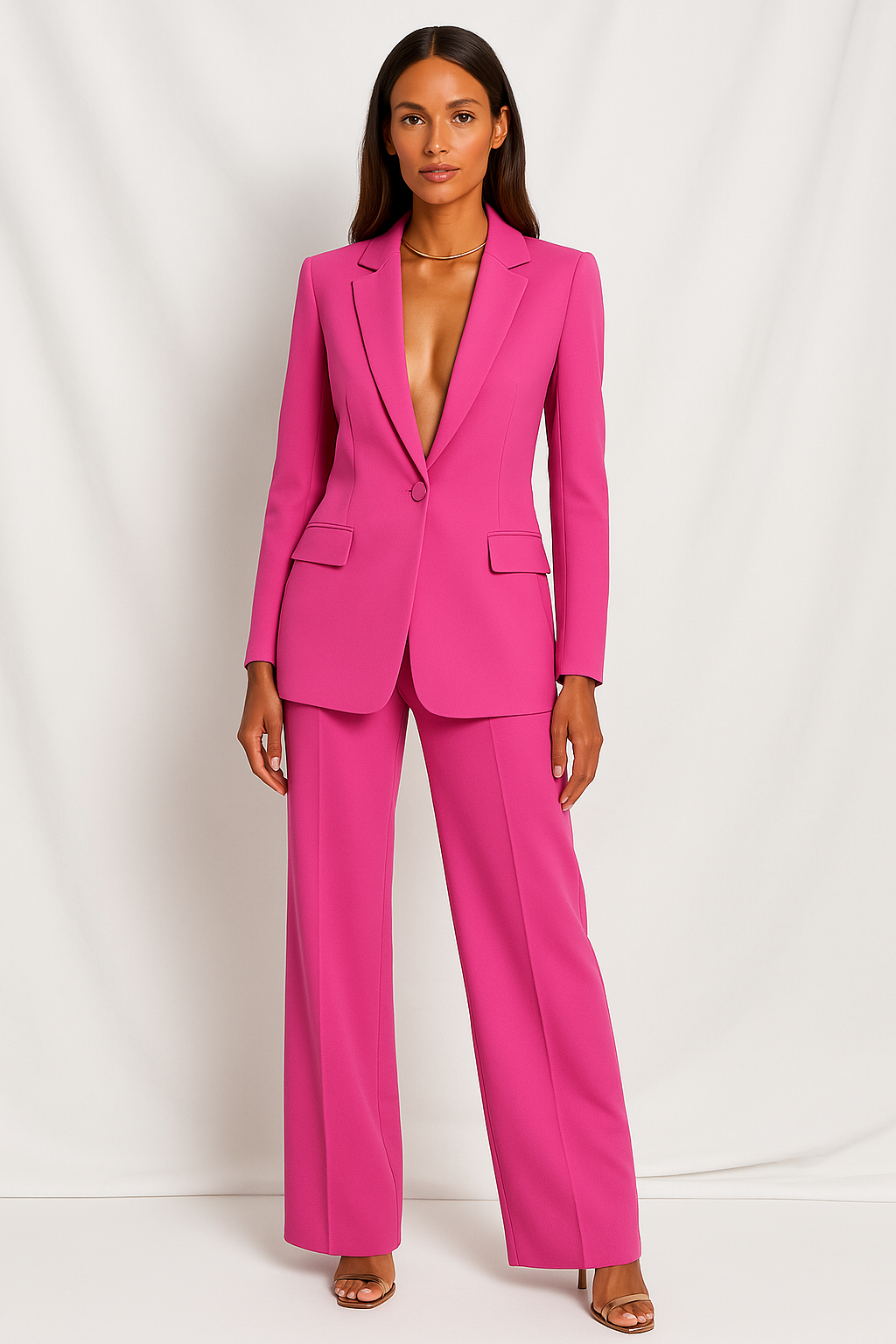 Women's Structured Blazer and Trouser Set – Tailored Fit, Straight-Leg Trousers
