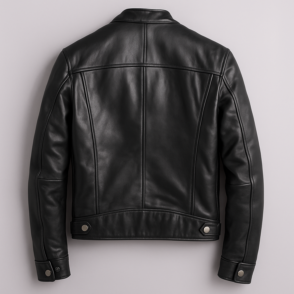 Men’s Vintage Leather Jacket – Stand Collar Structured Cut Zip Fastening Pockets