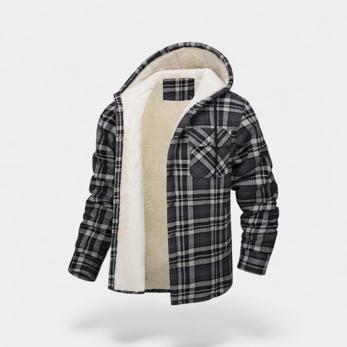 Men's Cotton-Blend Hooded Jacket – Checked Fleece Lining
