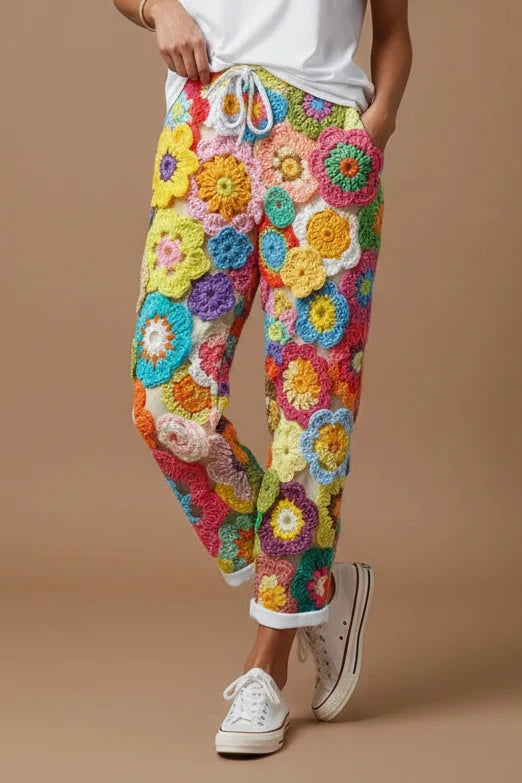 Women's Straight-Leg Printed Trousers – Digital Cartoon Print