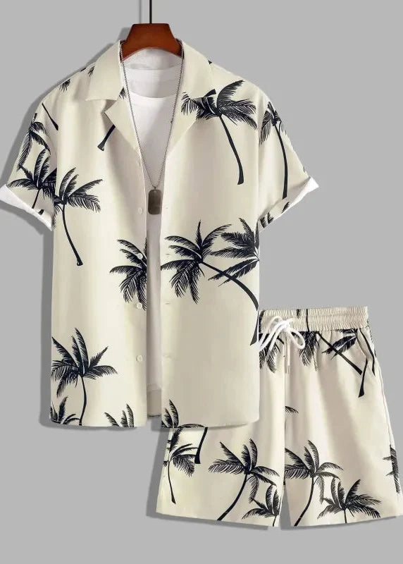 Men's Two-Piece Set – Palm Tree Print Shirt and Shorts