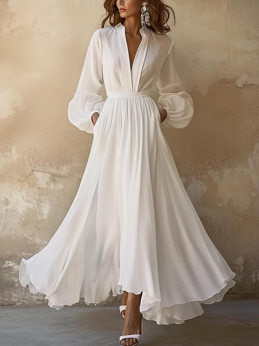 Women's long-sleeve maxi dress – V-neck