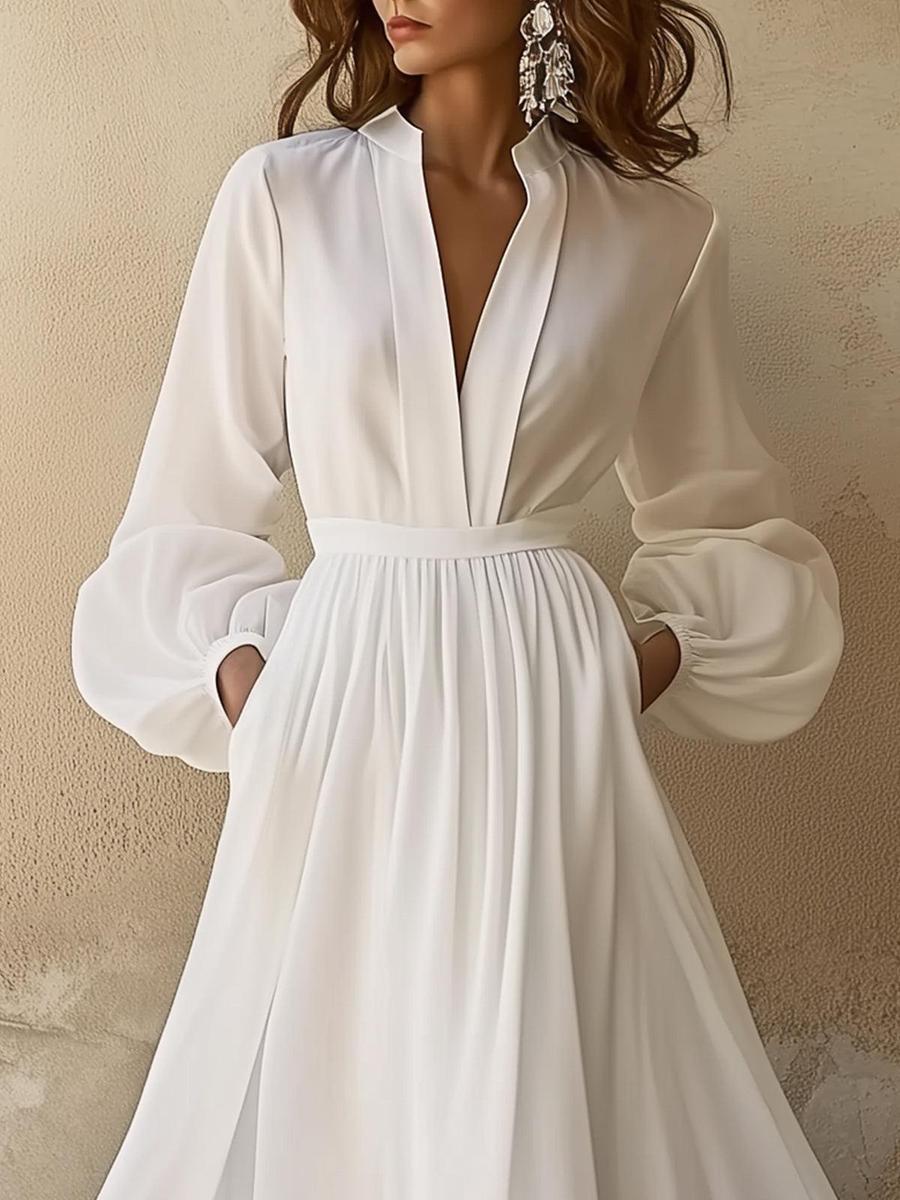 Women's long-sleeve maxi dress – V-neck