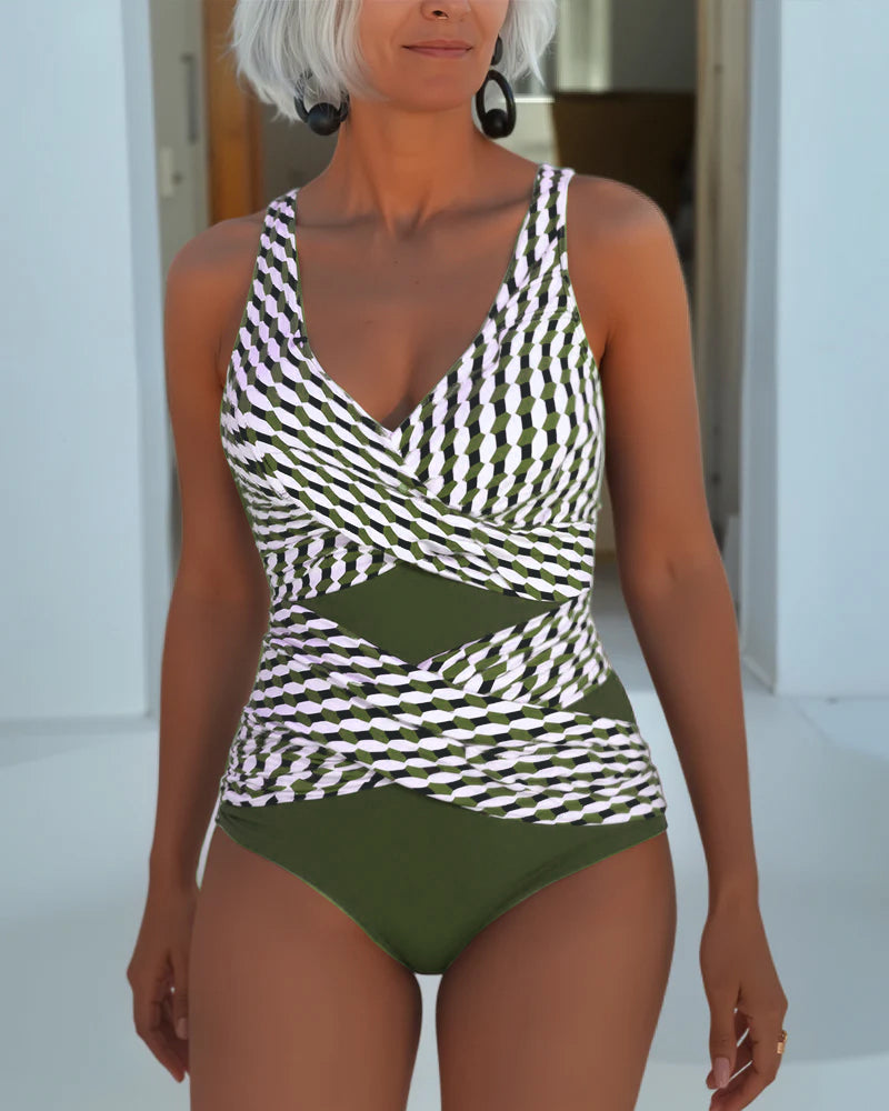 Women's One-Piece Swimsuit with V-Neck – Adjustable Straps