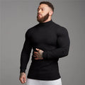 Men's Long-Sleeved T-Shirt with Mock Neck – Knitted Slim Fit