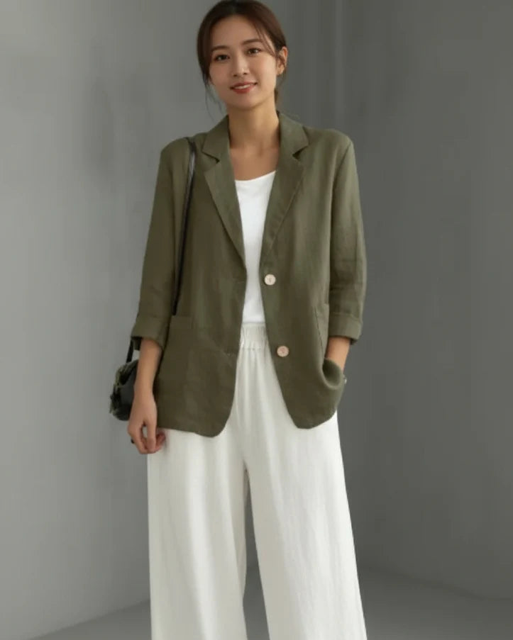 Women's Linen and Cotton Jacket – Casual One-Button Fit
