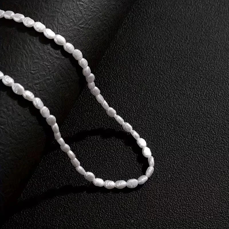Men's Necklace with Baroque Pearls – Imitation Pearls and Mother-of-Pearl