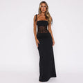 Women's Lace-Panel Maxi Dress – Sleeveless Fit-and-Flare Cut