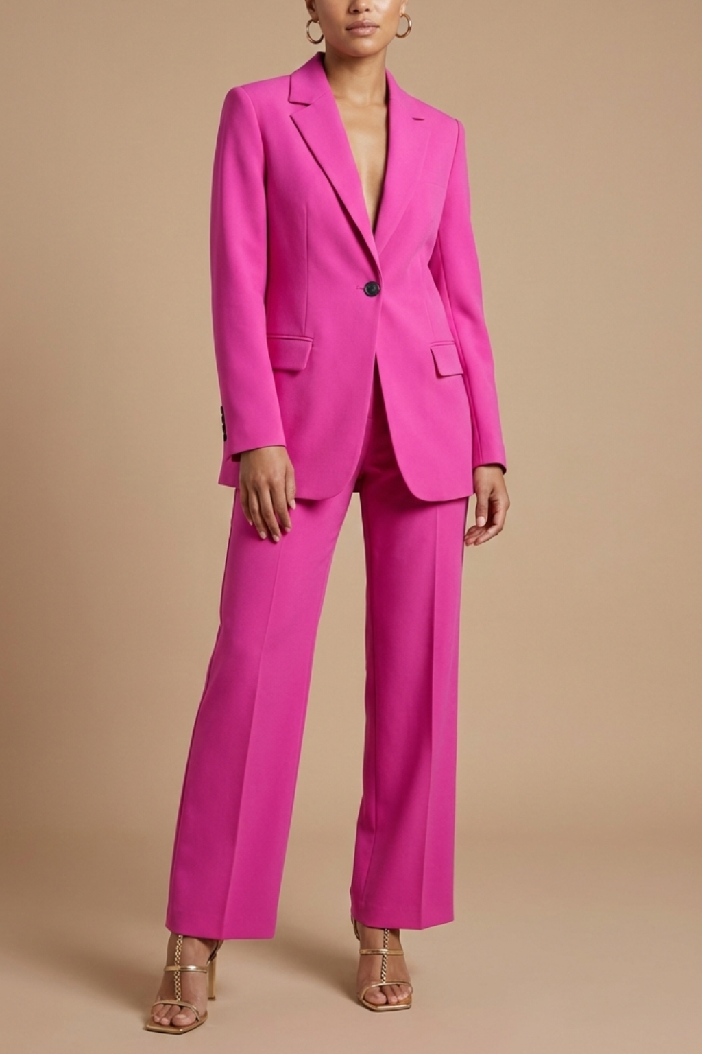 Women’s Blazer and Wide-Leg Trouser Set – Tailored Fit, Single Button