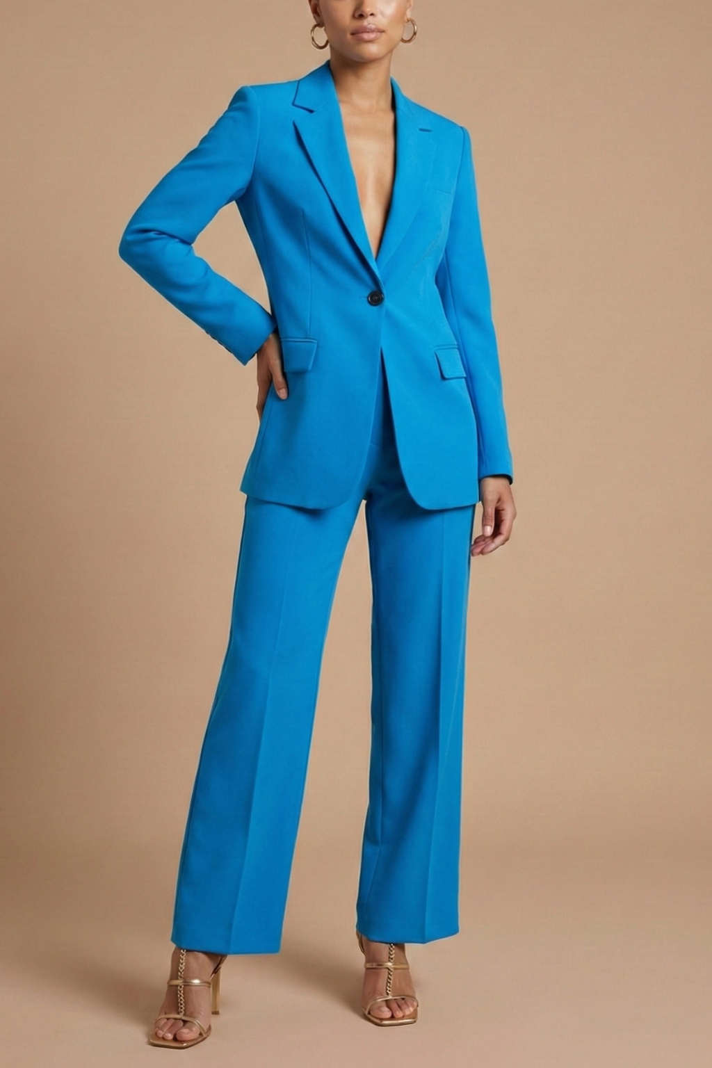Women’s Blazer and Wide-Leg Trouser Set – Tailored Fit, Single Button