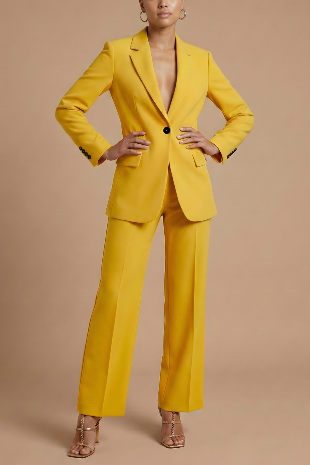 Women’s Blazer and Wide-Leg Trouser Set – Tailored Fit, Single Button