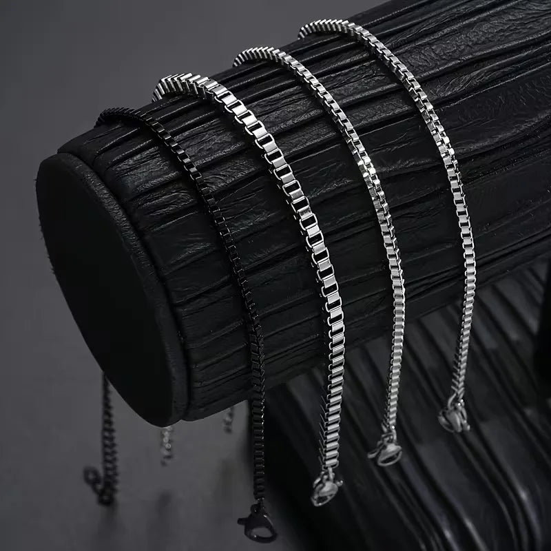 Men's Stainless Steel Bracelet – Set of 4 Minimalist Square Links