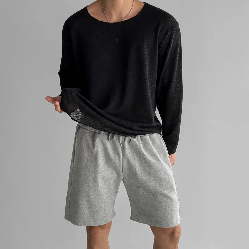 Men's Long Sleeve Fine Knit T-Shirt – Relaxed Straight Fit