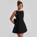 Women's A-Line Mini Dress with Open Back – Sleeveless, Beaded Bow