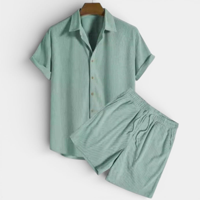 Men's Set Short Sleeve Shirt and Corduroy Shorts – Relaxed Fit