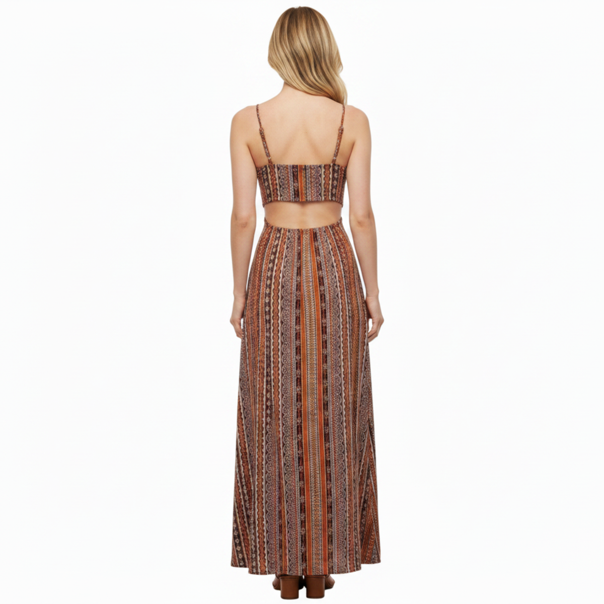 Long Smocked Women's Dress – Thin Straps & Double Thigh Slit