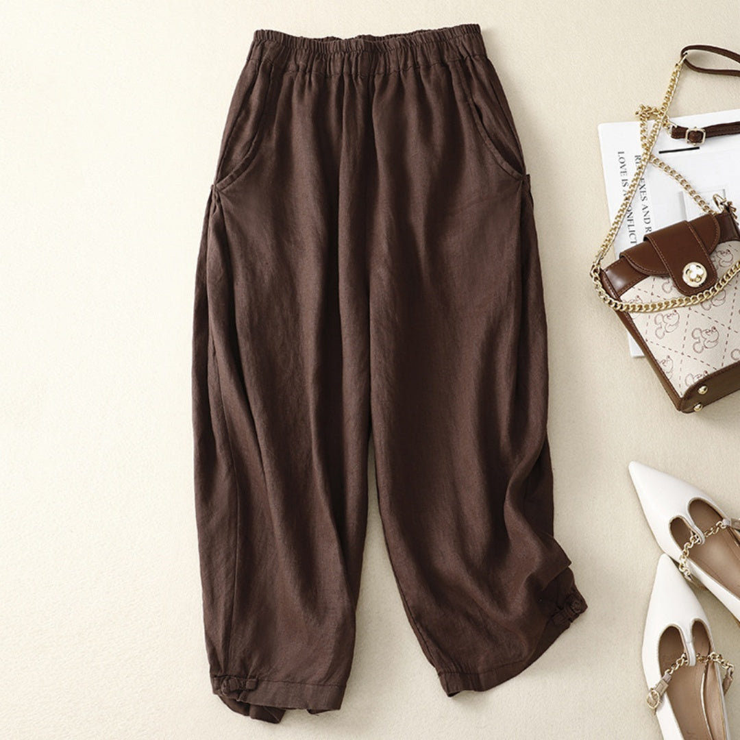 Women's relaxed cotton trousers – wide-leg elasticated waist