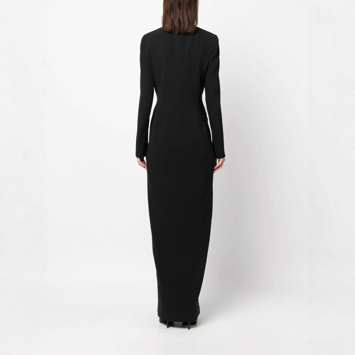 Women's Long Dress Blazer Style – Notched Lapel, Double-Breasted, Column Cut