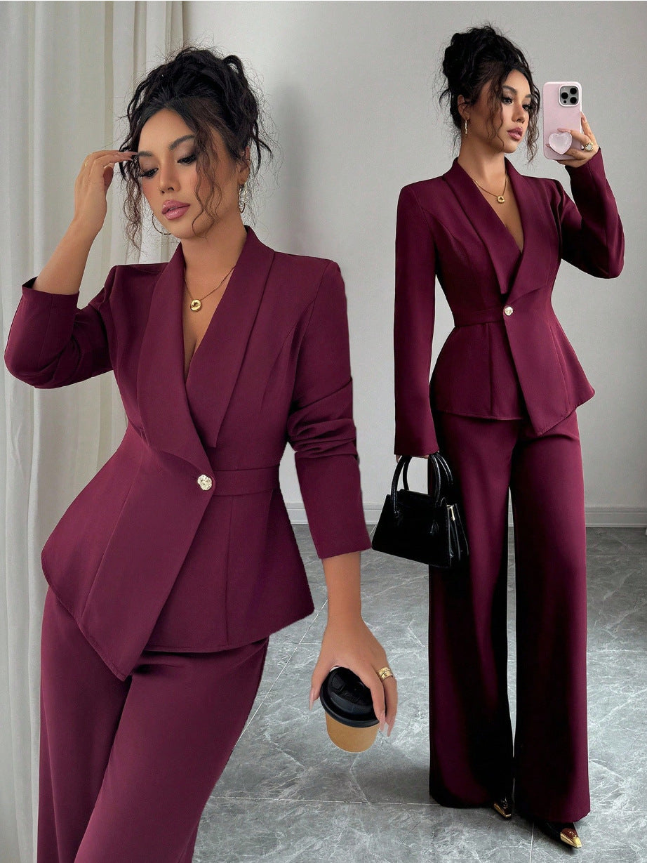 Women's Suit Set Jacket and Straight Pants – Long Sleeves