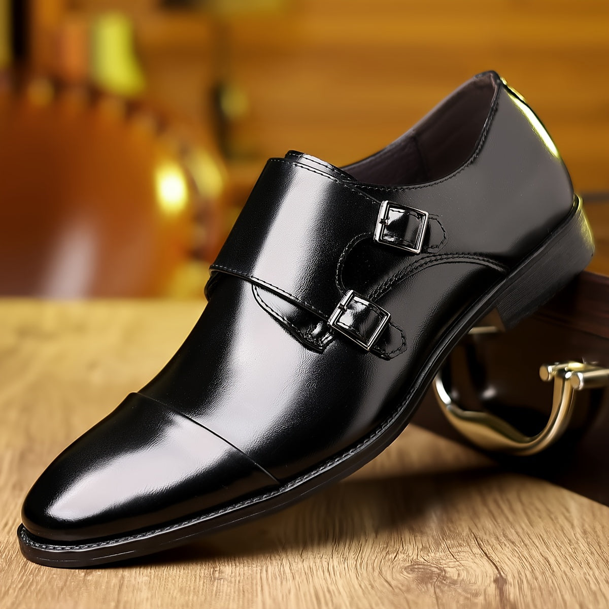 Men’s Leather Double Monk Strap Dress Shoes – Refined Formal Buckles