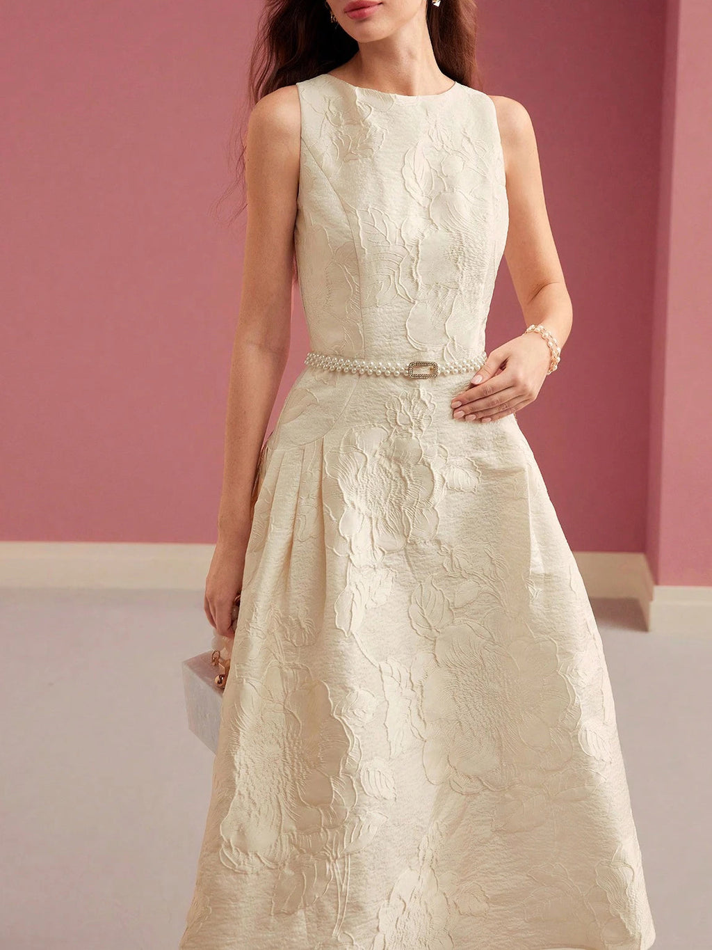 Women's Elegant A-Line Midi Dress – Fitted Structured Silhouette