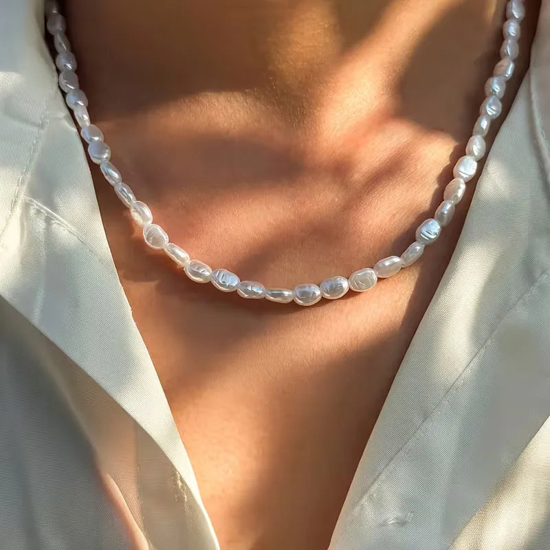 Men's Necklace with Baroque Pearls – Imitation Pearls and Mother-of-Pearl