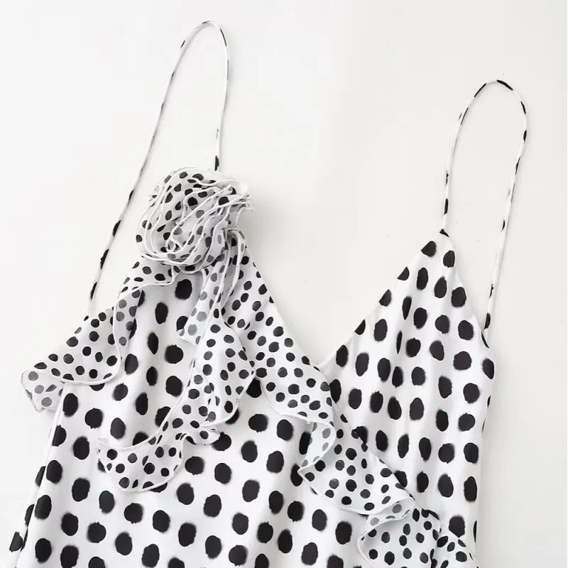 Women's Long Polka Dot Dress – Sleeveless Flowing Fit