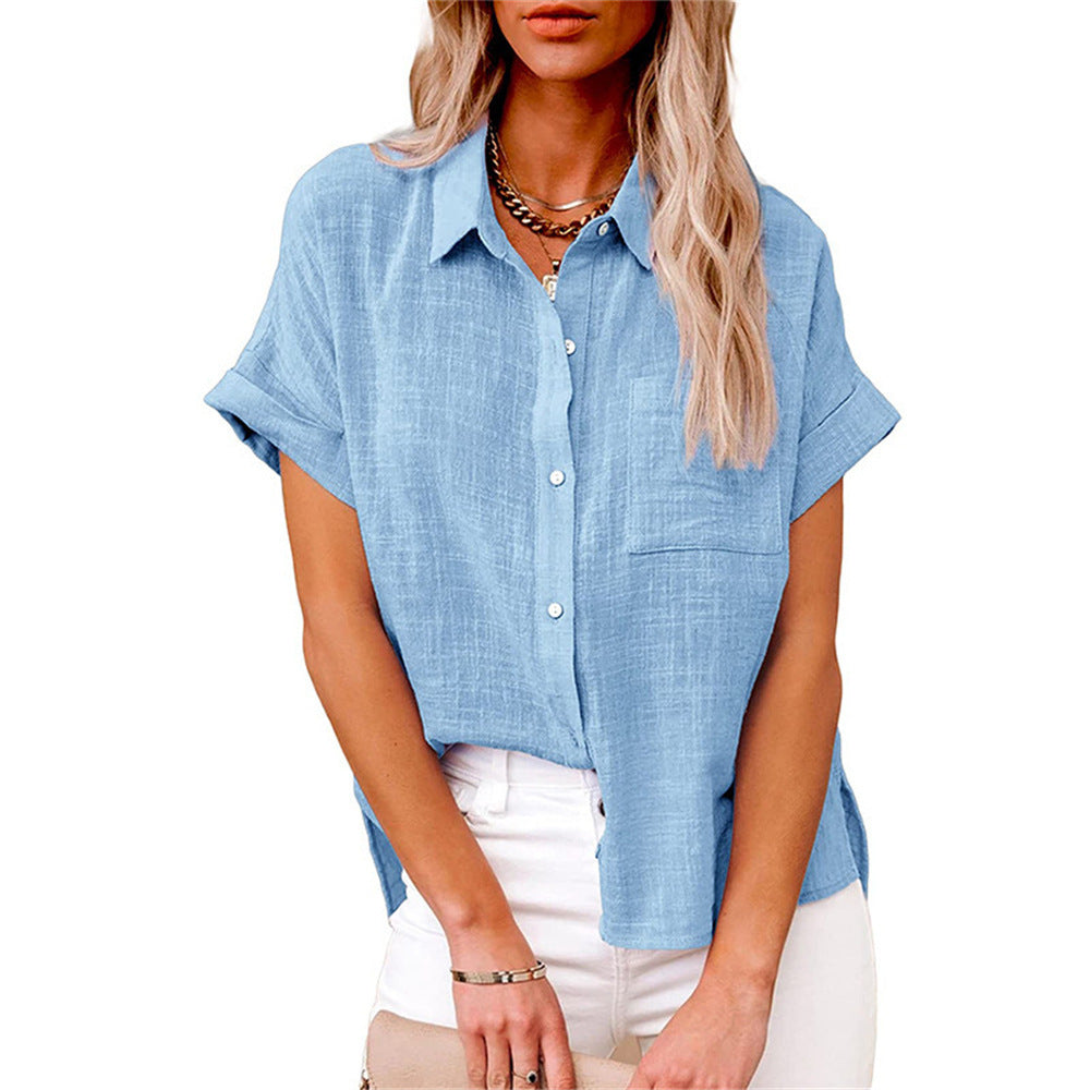 Women's Short-Sleeve Linen Shirt – Relaxed Fit Button-Through