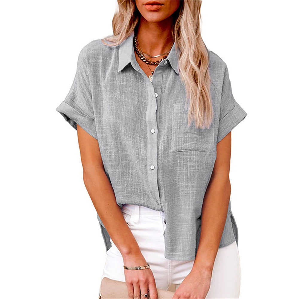 Women's Short-Sleeve Linen Shirt – Relaxed Fit Button-Through