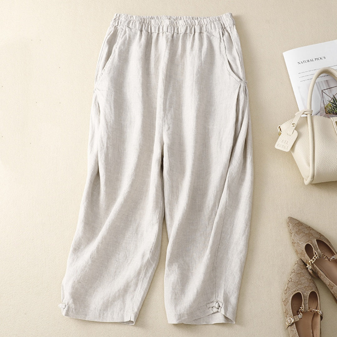 Women's relaxed cotton trousers – wide-leg elasticated waist
