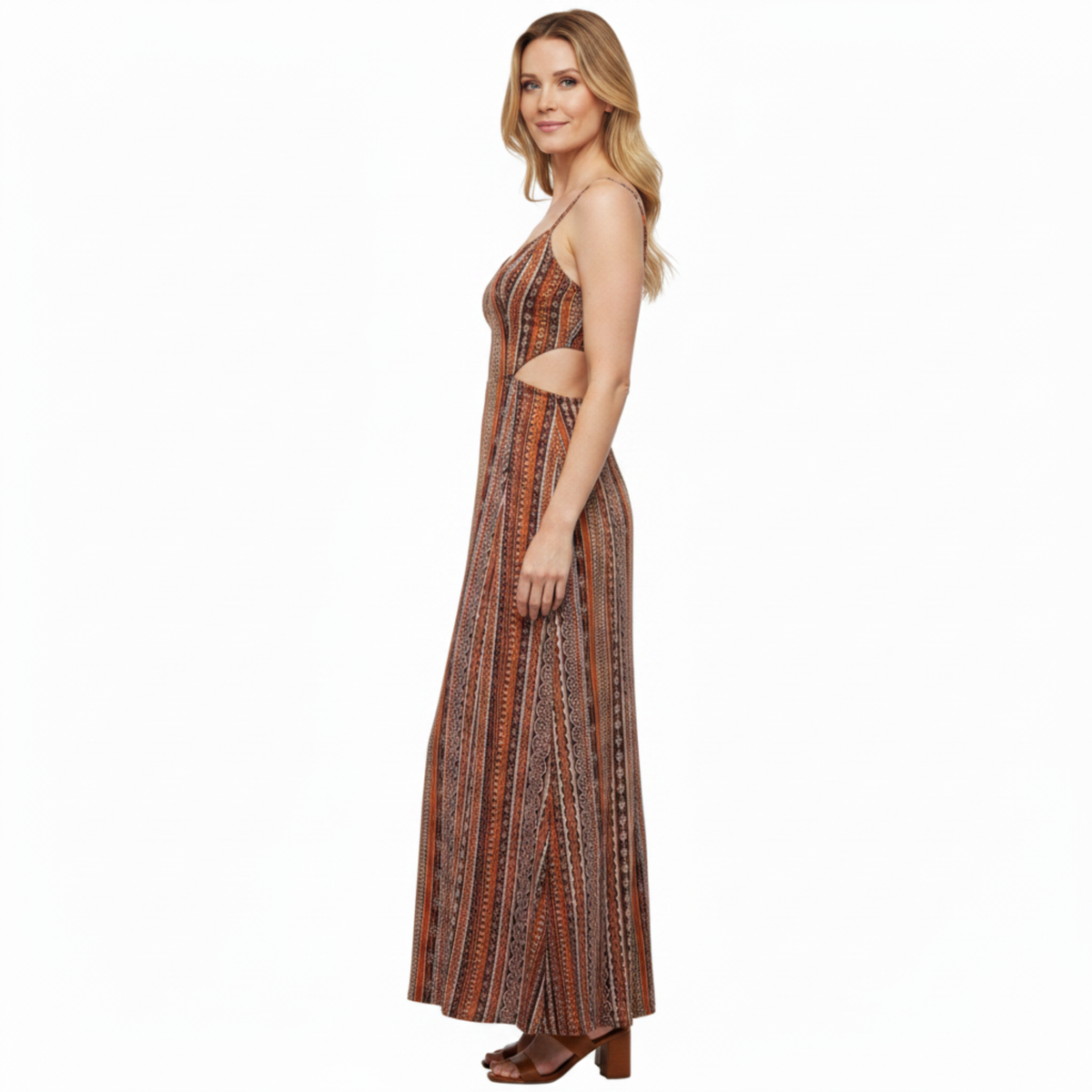 Long Smocked Women's Dress – Thin Straps & Double Thigh Slit