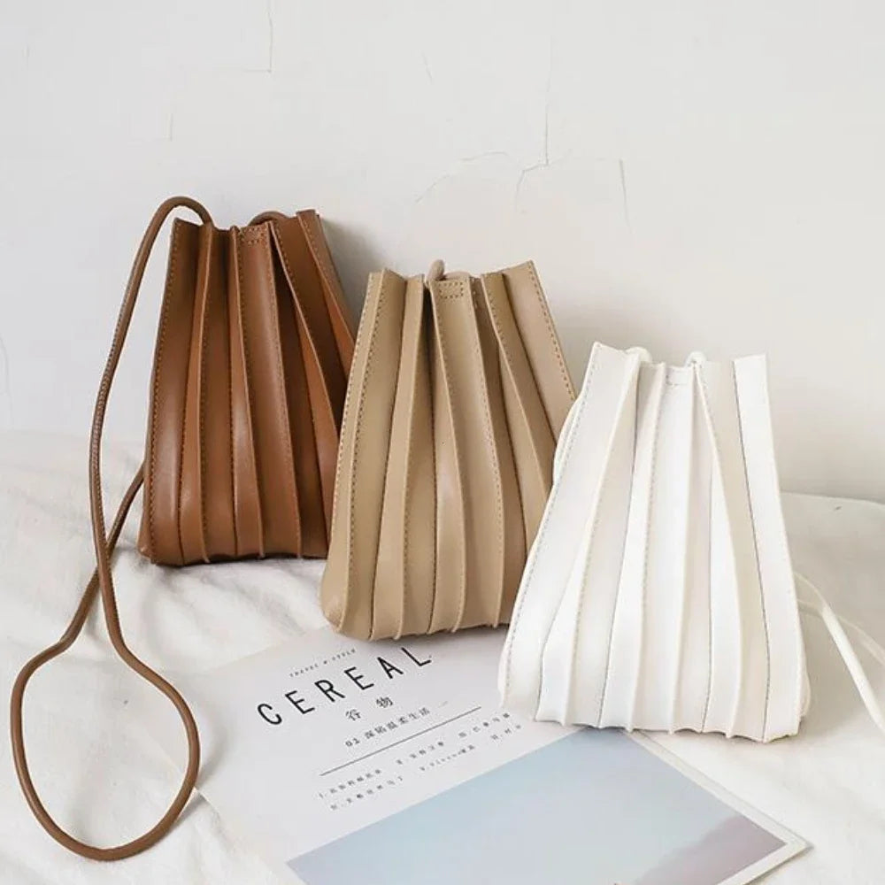 Women's mini pleated leather crossbody bag – Compact structured design