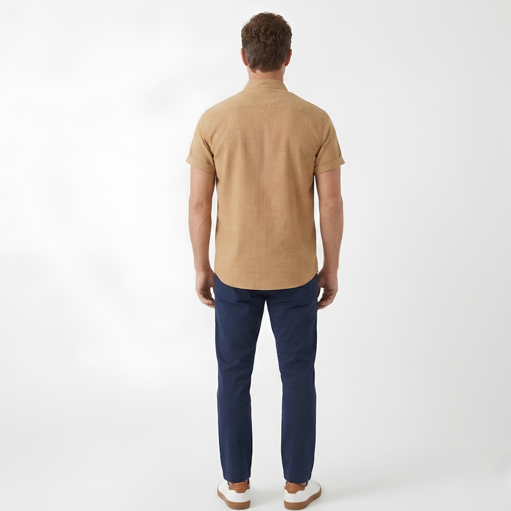 Men's Cotton-Linen Short Sleeve Shirt – Mandarin Collar Straight Cut