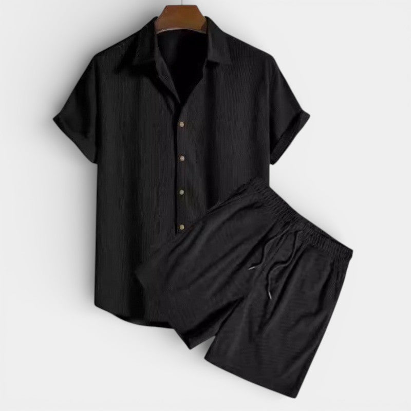 Men's Set Short Sleeve Shirt and Corduroy Shorts – Relaxed Fit