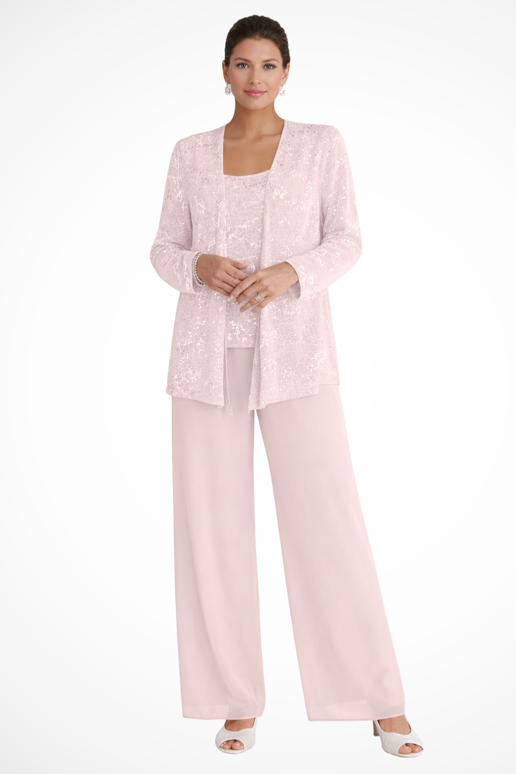 Three-Piece Women's Costume with Sequins and Lace – Wide-Leg Pants