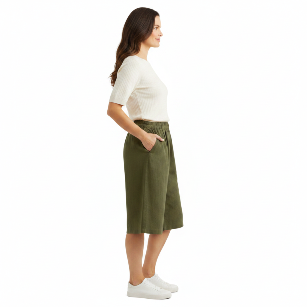 Short Women High Waist in Cotton-Linen Blend – Relaxed Fit