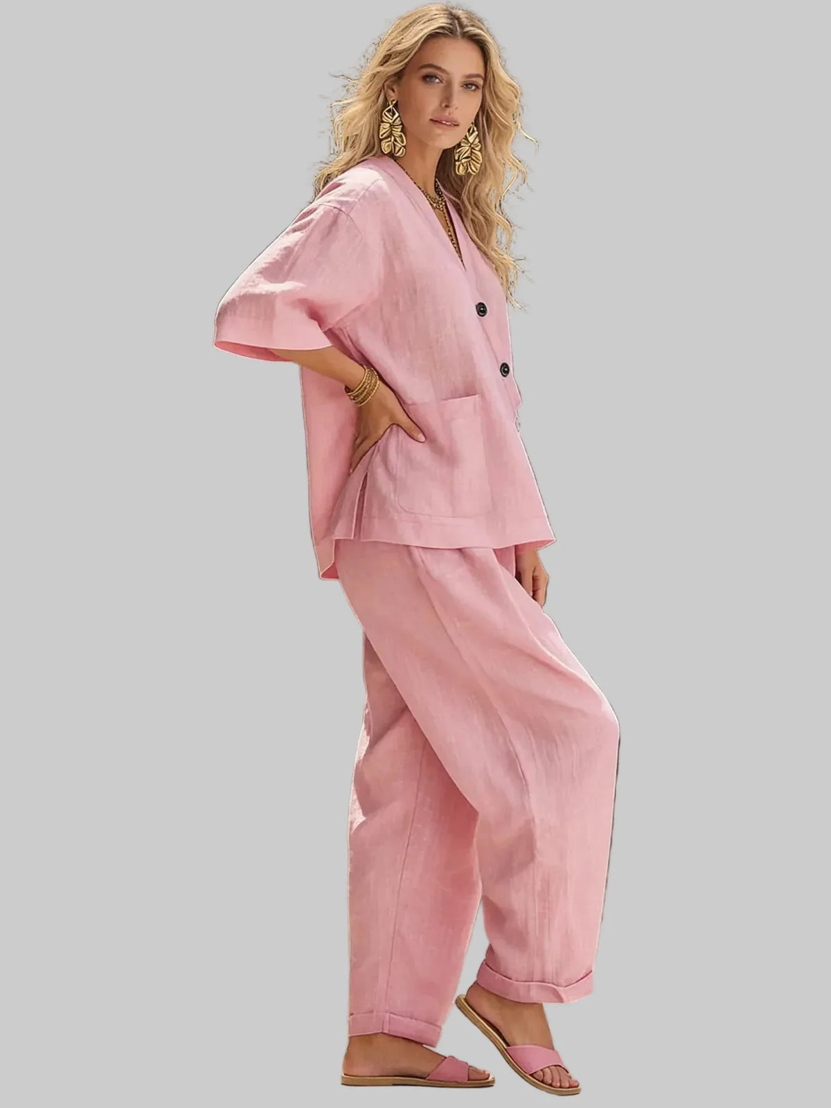Women's Two-Piece Set in Linen Cotton – Casual Balloon Pants