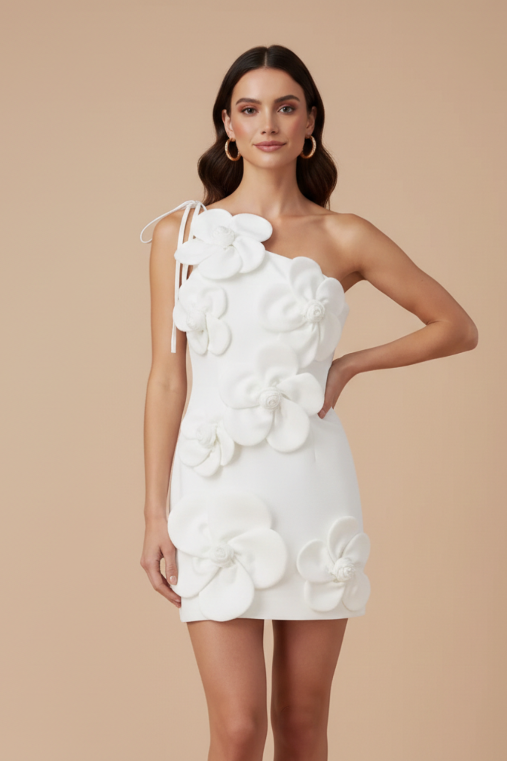 Women’s Floral Mini Dress – 3D Appliqué Bodice, Tailored Fit