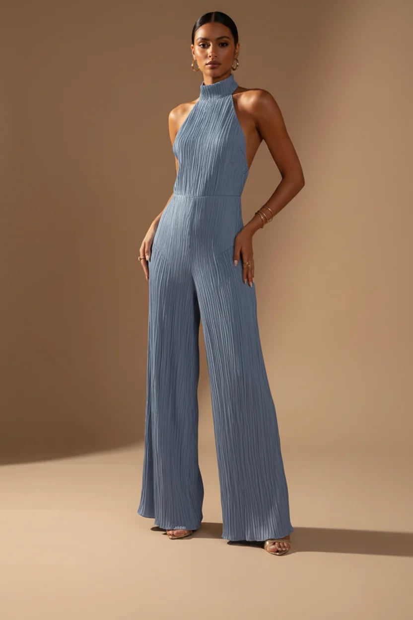 Women's Two-Piece Set – Asymmetrical Off-Shoulder Top and Pleated Trousers