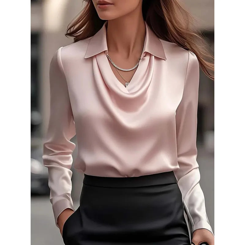 Women's Blouse with Ruffled Collar – Elegant Draped Detail