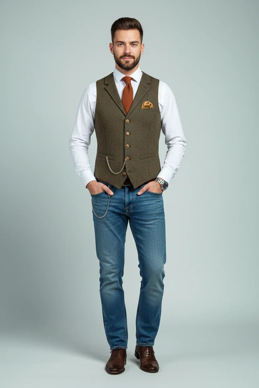 Men's Slim Checkered Vest – Elegant Notched Collar