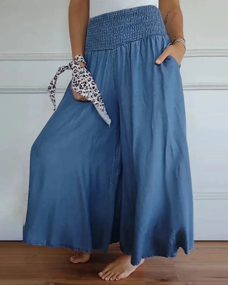 Women's lightweight wide-leg trousers – High waist, loose fit