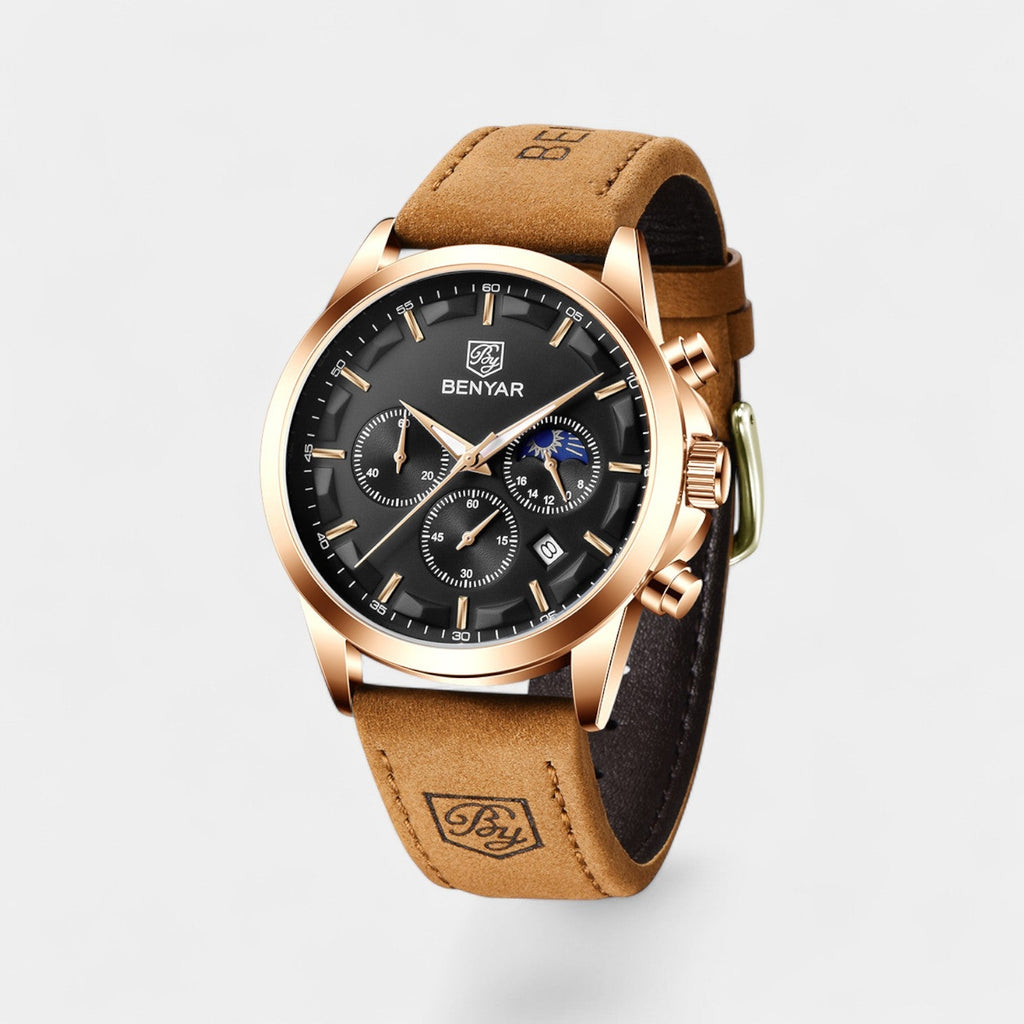 Men's Watch with Leather Strap – Multi-Function Quartz 41 mm