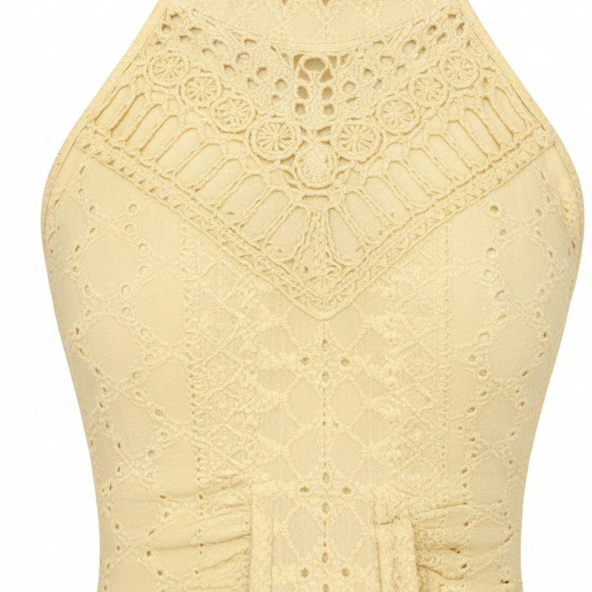 Midi Lace Dress for Women – Halter Neck with Front Slit